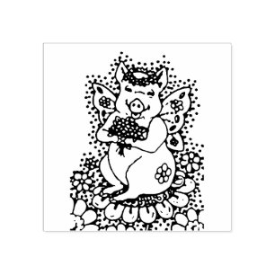FLYING PIG, BUTTERFLY WINGS, GARDEN FAIRY WHIMSY RUBBER STAMP
