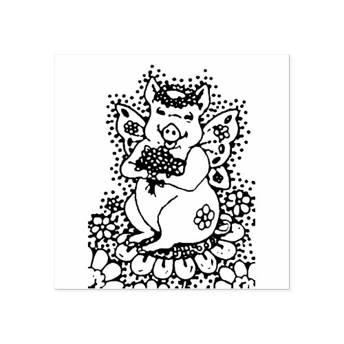 FLYING PIG BUTTERFLY WINGS GARDEN FAIRY WHIMSY RUBBER STAMP