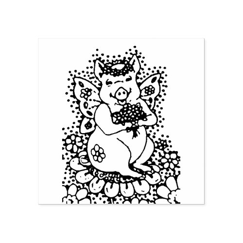 FLYING PIG BUTTERFLY WINGS GARDEN FAIRY WHIMSY RUBBER STAMP