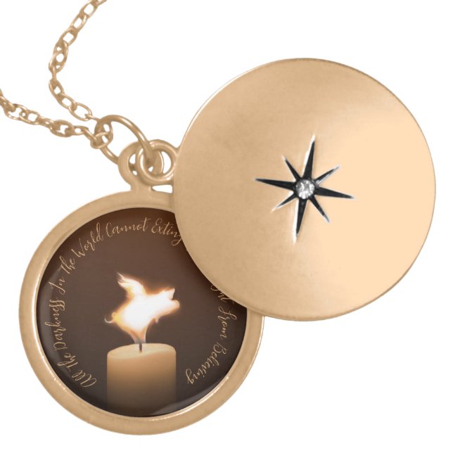 Flying Pig Candle Flame Gold Plated Necklace (Front)