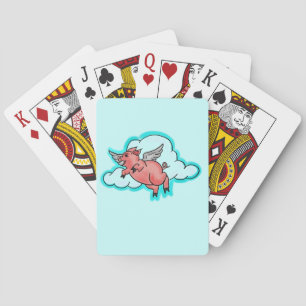 Flying pig cartoon humor playing cards