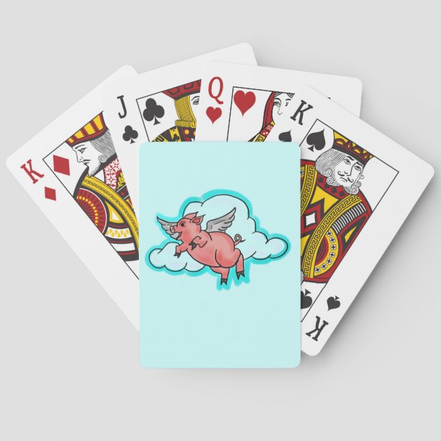 Flying pig cartoon humor playing cards (Back)
