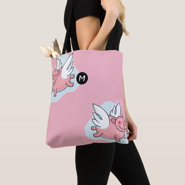 Flying Pig Chinese Year Monogram Choose Color Tote Bag (Close Up)