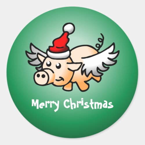Flying Pig Christmas Classic Round Sticker