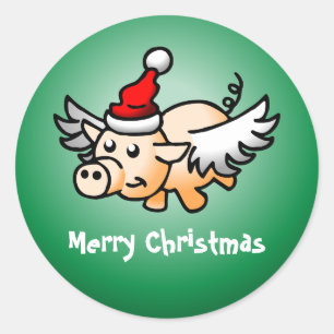 Flying Pig Christmas Classic Round Sticker