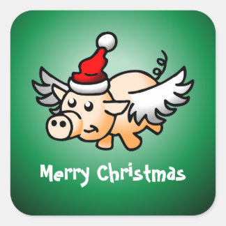 Flying Pig Christmas Classic Square Sticker