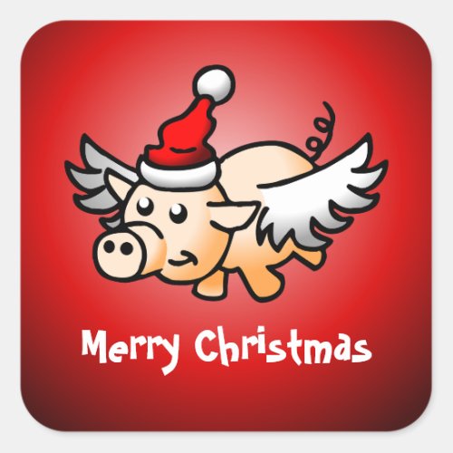 Flying Pig Christmas Classic Square Sticker