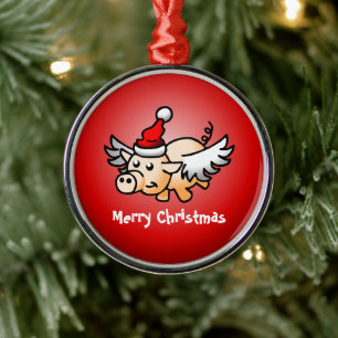 Flying Pig Christmas Metal Ornament