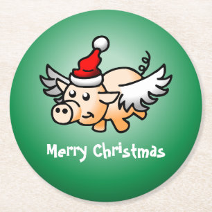 Flying Pig Christmas Paper Coaster