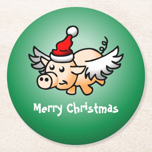 Flying Pig Christmas Paper Coaster (Front)