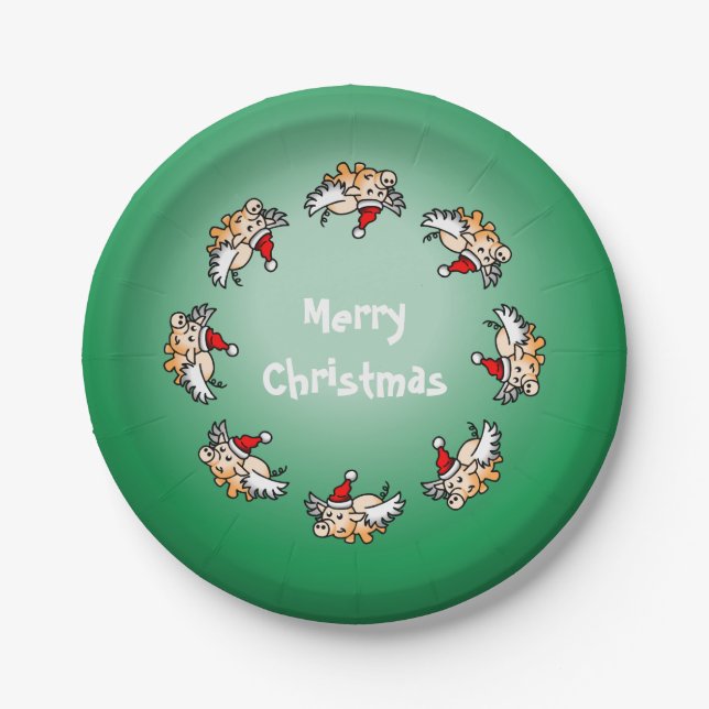 Flying Pig Christmas Paper Plates (Front)