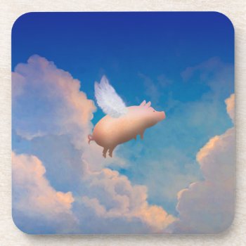 Flying Pig Coaster by pigswingproductions at Zazzle