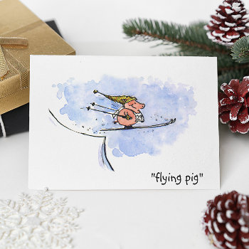 Flying Pig - Cool Ski Jumping Pig Athlete Postcard by jennsdoodleworld at Zazzle