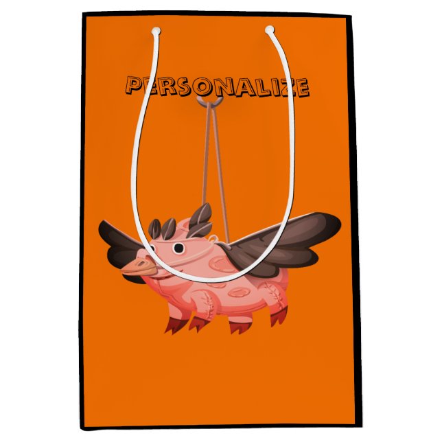 Flying pig crow costume fall cute autumn kids medium gift bag (Front)