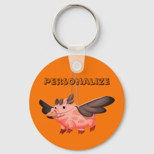 Flying pig crow costume fall cute funny orange keychain