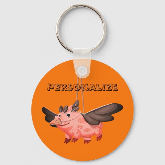 Flying pig crow costume fall cute funny orange  keychain (Front)