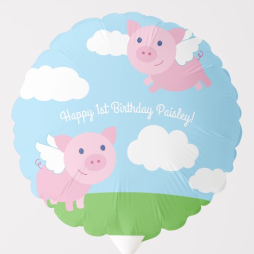 Flying Pig Cute1st Birthday Mylar Balloon