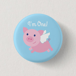 Flying Pig Cute 1st Birthday Button Pin