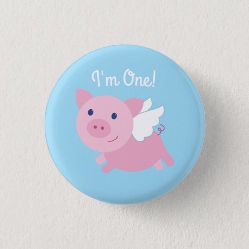 Flying Pig Cute 1st Birthday Button Pin