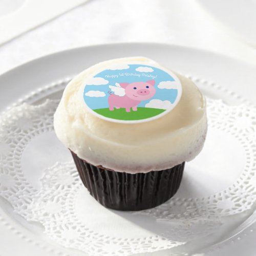 Flying Pig Cute 1st Birthday Cupcake Decor Edible Frosting Rounds