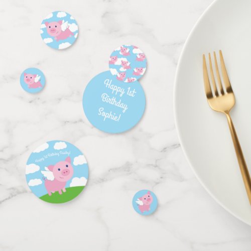 Flying Pig Cute 1st Birthday Party Table Decor Confetti