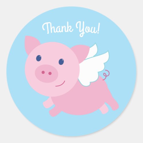 Flying Pig Cute 1st Birthday Thank You Classic Round Sticker
