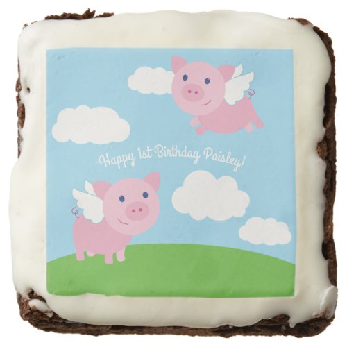 Flying Pig Cute Kids Birthday Party Brownie