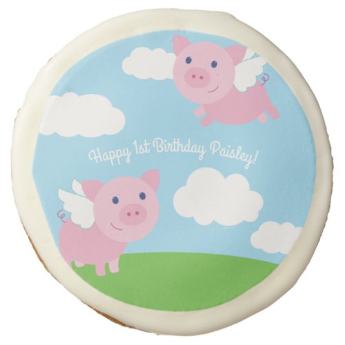 Flying Pig Cute Kids Birthday Party Sugar Cookie