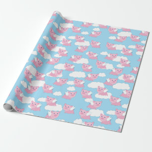 Flying Pig Cute Piggy 1st Birthday Wrapping Paper