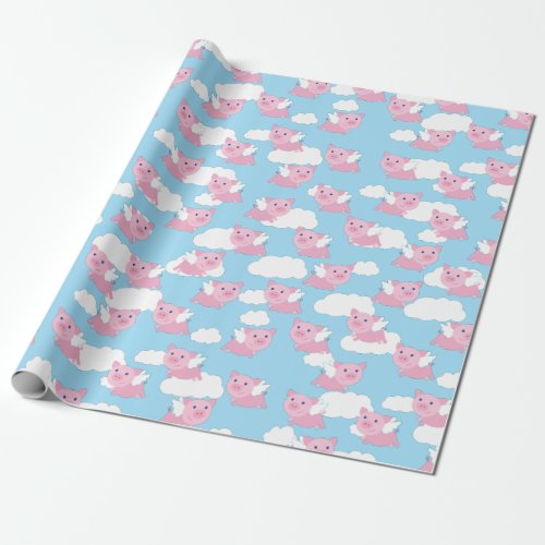 Flying Pig Cute Piggy 1st Birthday Wrapping Paper