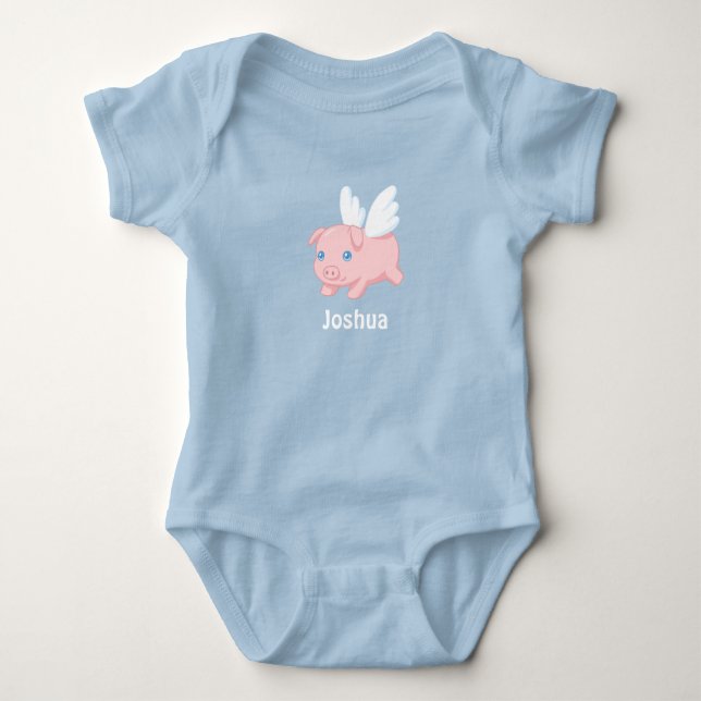 Flying Pig - Cute Piglet with Wings Baby Bodysuit (Front)
