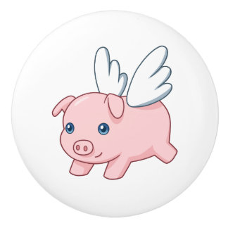 Flying Pig - Cute Piglet with Wings Ceramic Knob