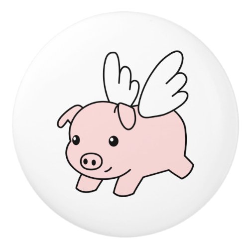 Flying Pig _ Cute Piglet with Wings Ceramic Knob