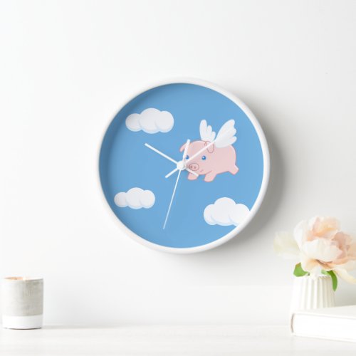 Flying Pig _ Cute Piglet with Wings Clock