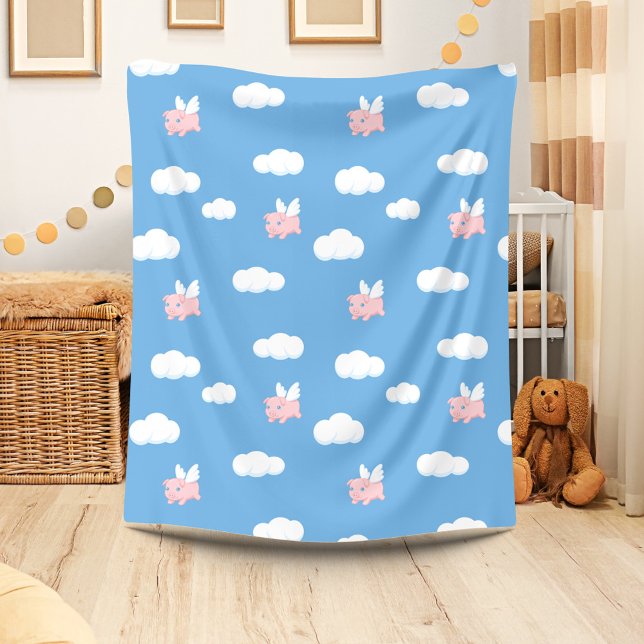 Flying Pig - Cute Piglet with Wings Fleece Blanket (Creator Uploaded)