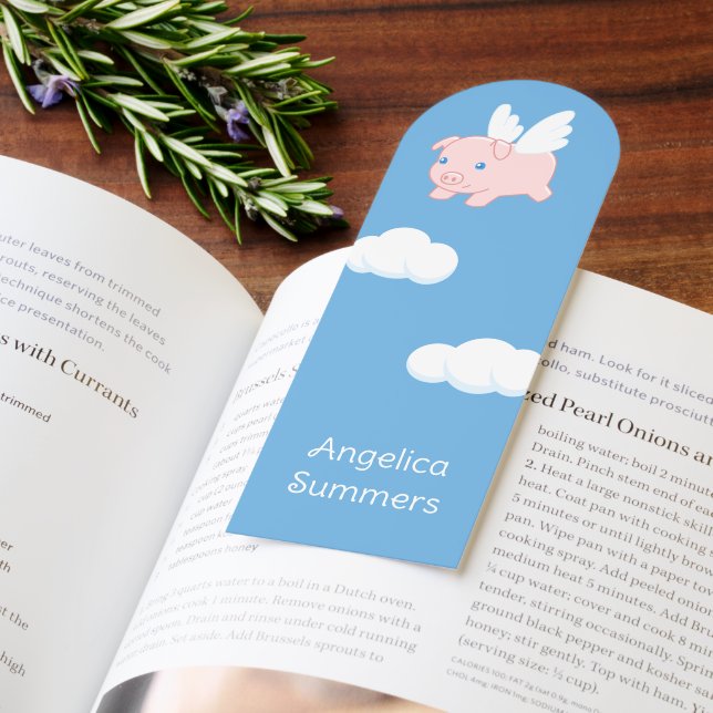 Flying Pig - Cute Piglet with Wings on Blue Bookmarks (Book)