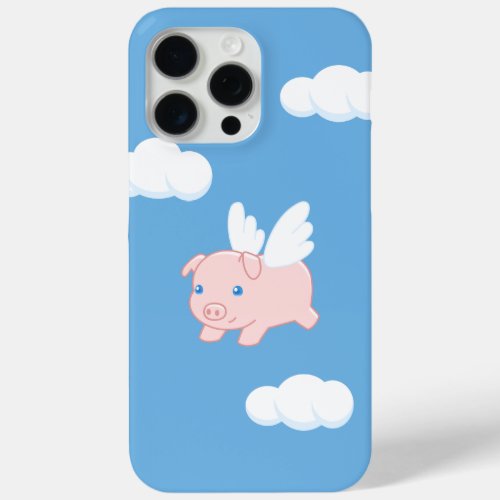 Flying Pig _ Cute Piglet with Wings on Blue iPhone 15 Pro Max Case