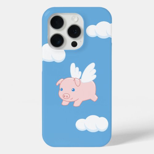 Flying Pig _ Cute Piglet with Wings on Blue iPhone 15 Pro Case