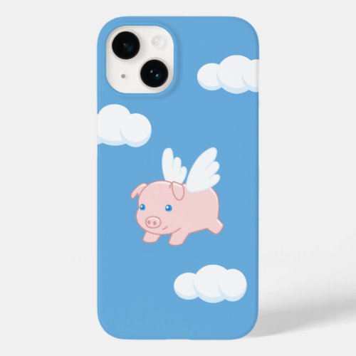 Flying Pig _ Cute Piglet with Wings on Blue Case_Mate iPhone 14 Case