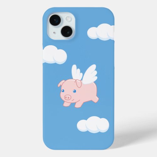 Flying Pig _ Cute Piglet with Wings on Blue iPhone 15 Plus Case