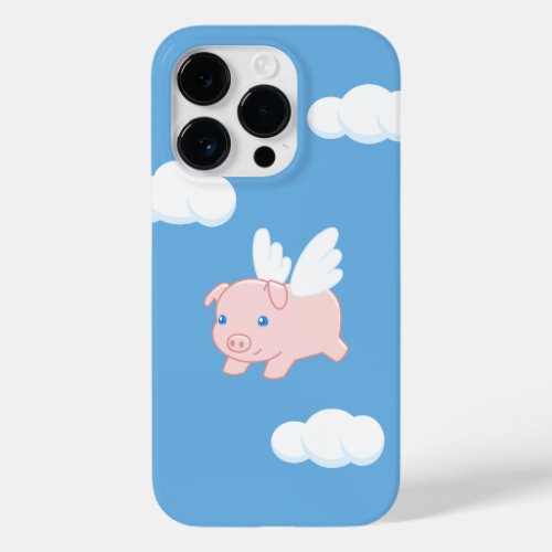 Flying Pig _ Cute Piglet with Wings on Blue Case_Mate iPhone 14 Pro Case