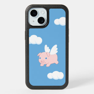 Flying Pig - Cute Piglet with Wings on Blue iPhone 15 Case