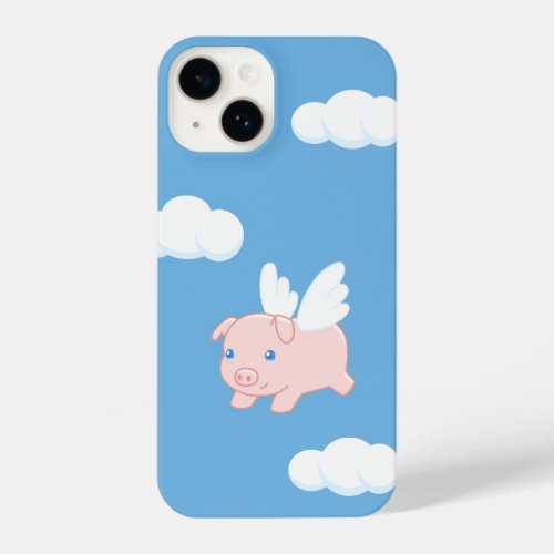 Flying Pig _ Cute Piglet with Wings on Blue iPhone 14 Case