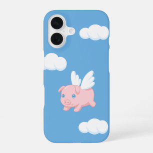 Flying Pig - Cute Piglet with Wings on Blue iPhone 16 Case