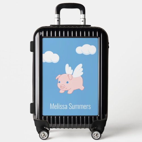 Flying Pig _ Cute Piglet with Wings on Blue Luggage
