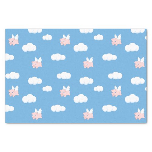 Flying Pig Cute Piglet with Wings on Blue Pattern Tissue Paper
