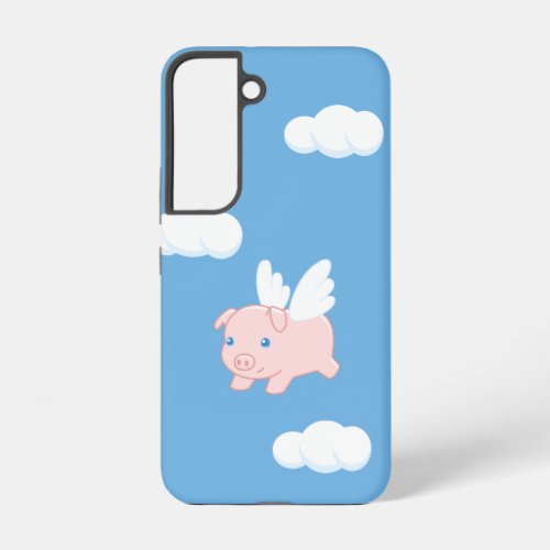 Flying Pig _ Cute Piglet with Wings on Blue Samsung Galaxy S22 Case