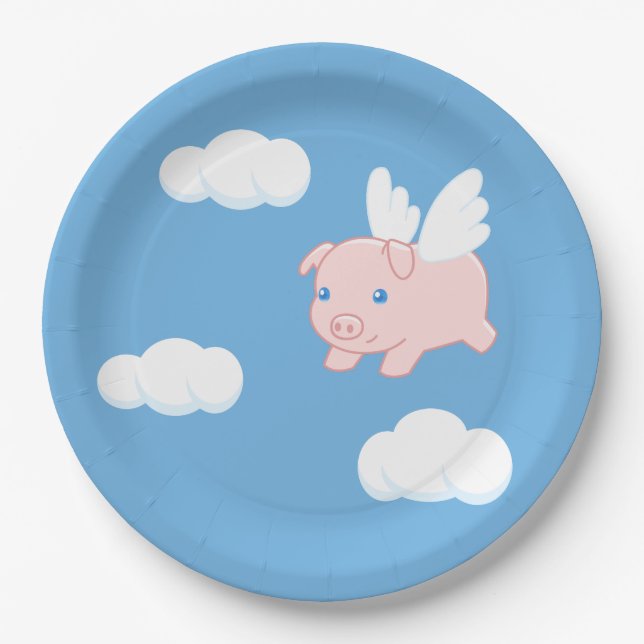Flying Pig - Cute Piglet with Wings Paper Plates (Front)
