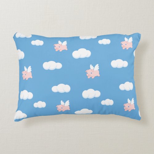 Flying Pig Cute Piglet with Wings Pattern Accent Pillow
