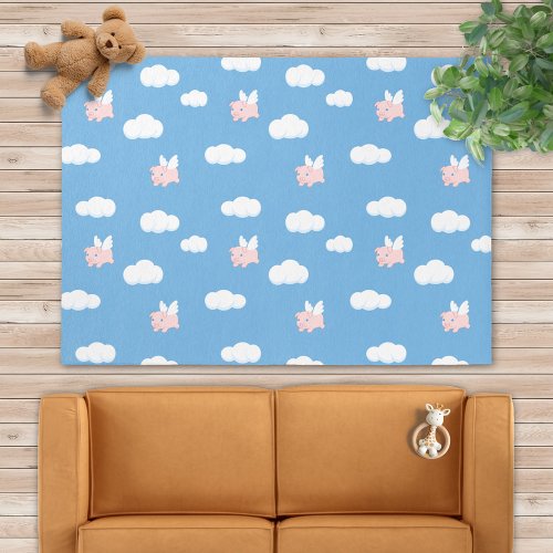 Flying Pig Cute Piglet with Wings Pattern Outdoor Rug
